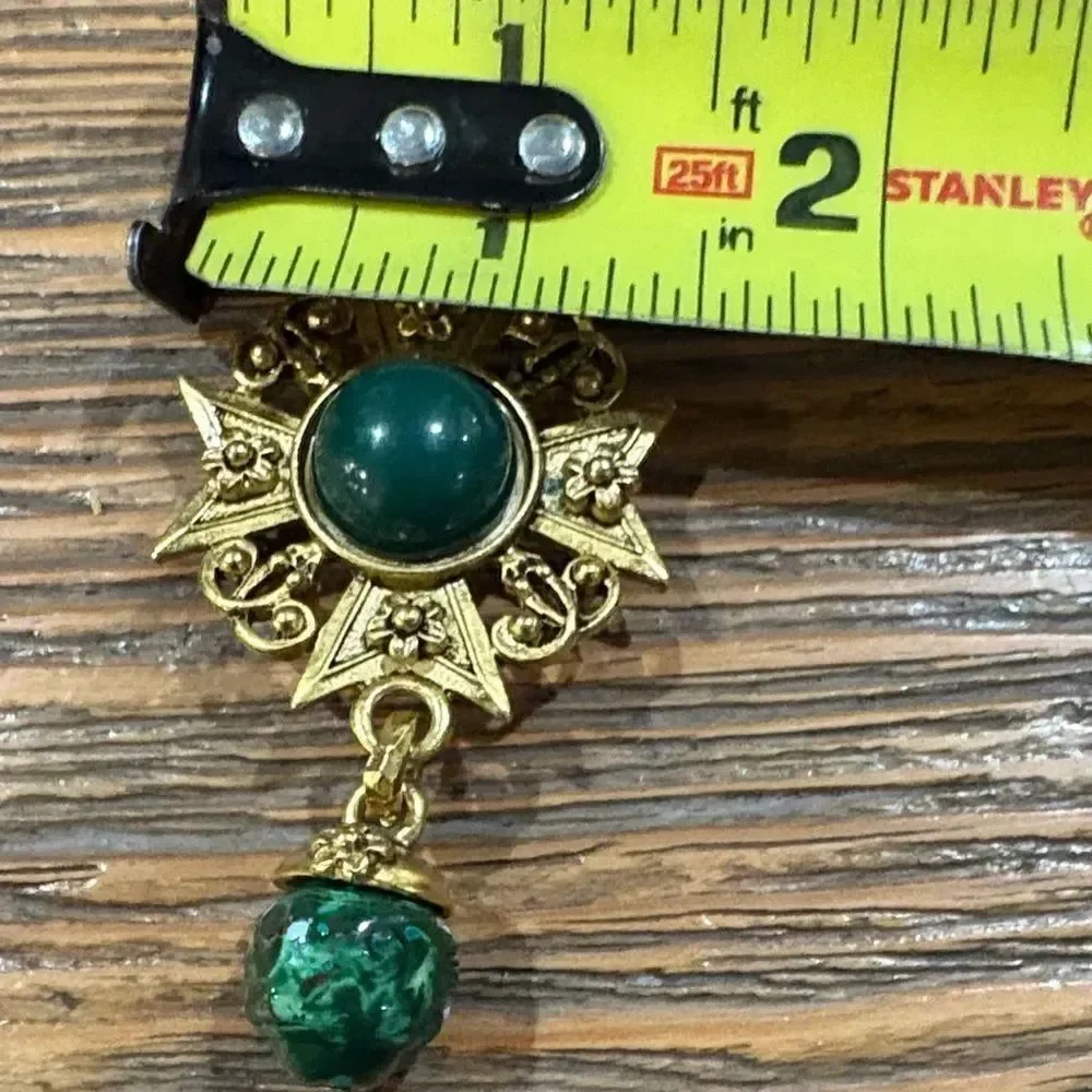 Vintage Gold and Green Starburst Brooch